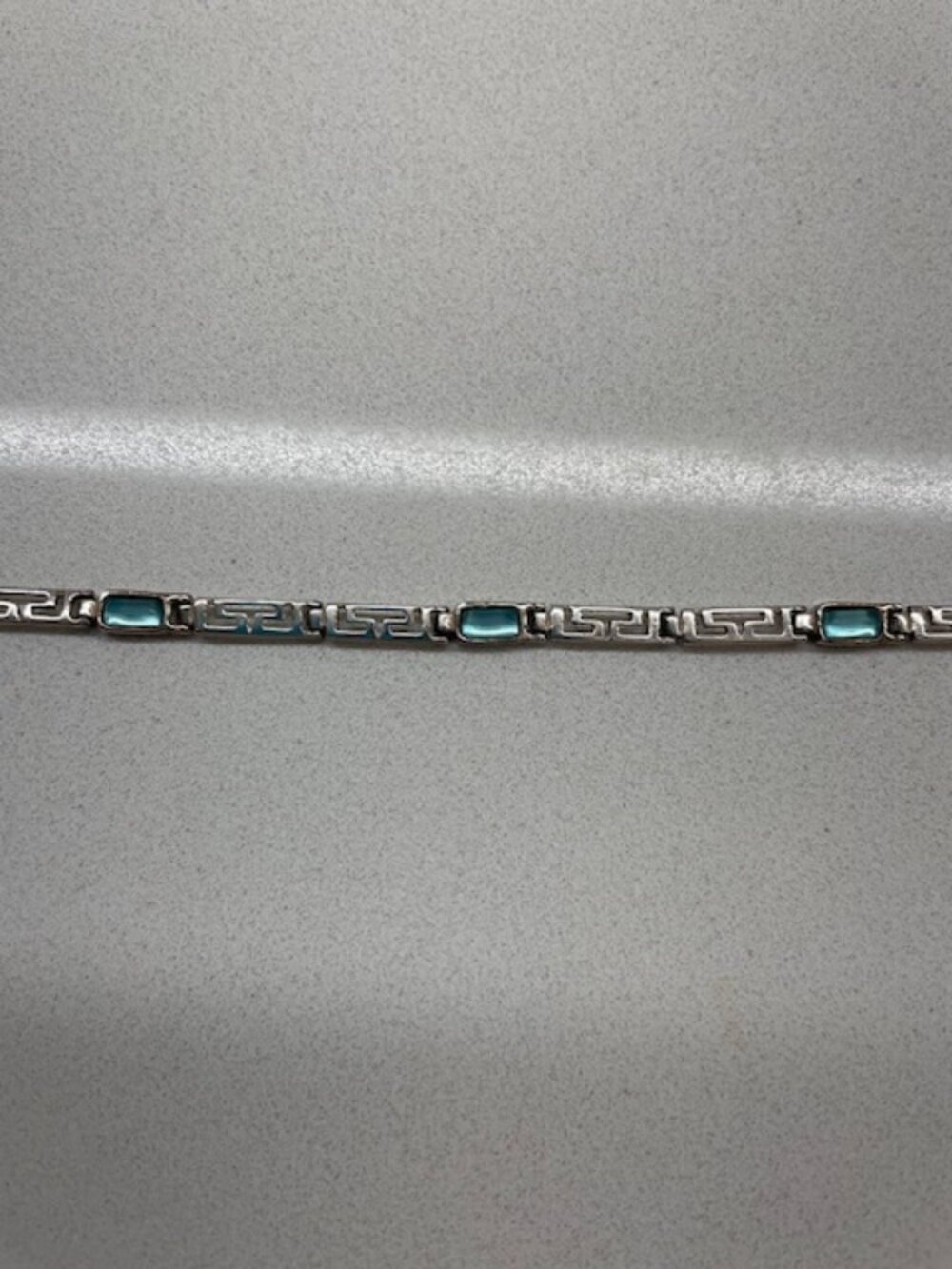 Greek Key Fine Sterling Silver Aqua Stone 7" Bracelet - Picture 2 of 6